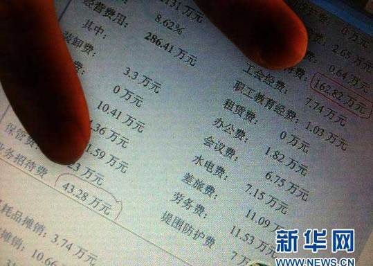 2011年1月13日 “最牛煙草局長”的家族聯(lián)絡圖網(wǎng)絡帖子上列出了汕尾煙草公司2010年3月的支出明細，其中當月兩項業(yè)務招待費合計為206．1萬元（2010年12月30日攝）。新華社記者 盧漢欣 攝